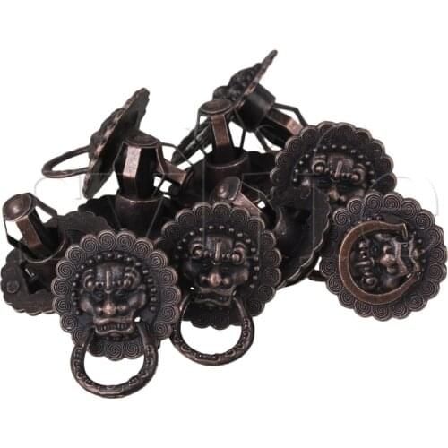 10PCS Vintage Cabinet Jewelry Box Wine Box Lion Head Pull Handles Bronze