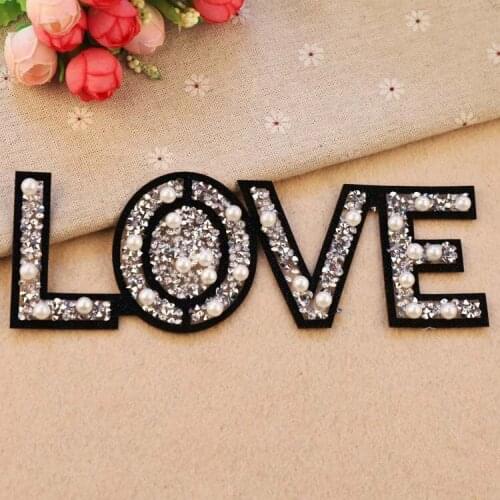 Embroidered LOVE patches for clothing Color Perfume bottle badge iron on applique rhinestone sequins patch diy accessories