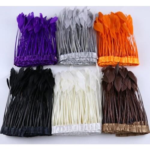 WCFeatherS 2yards Stripped Goose feathers Trim Ribbon Width 10-15cm Dyed feather for Diy Clothing Needlework Crafts Decoration