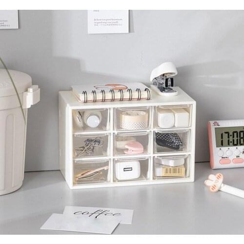 Storage Box Dust-proof 9 Grids Desktop Stationery Cosmetic Drawer Type Plastic Storage Boxes Cosmetic Earrings Jewelry Container