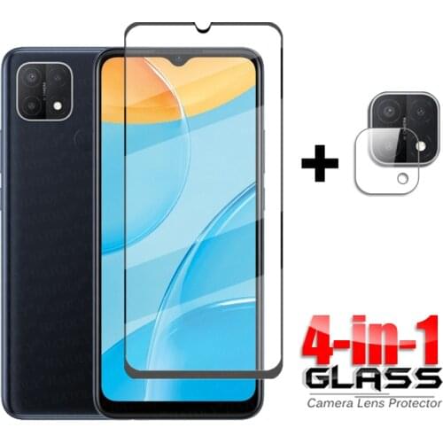 4-in-1 For Glass Oppo A15 A15S Full Cover Tempered Glass For Oppo A93 A72 A52 A92 A53 A32 A94 A12 Screen Protector Camera Glass