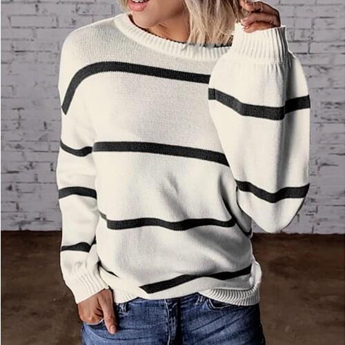 Dugujunyi Women Clothing Patchwork Silm Sweater Fashion Knitwear Womens Sweater Long Sleeve O-Neck Ladies Pullover Sweater