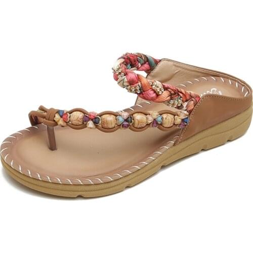 2021 New Comfortable Wedge Heel Sandals Women Large Size Summer Shoes Bohemia Flowers Rhinestone Beach Ladies Shoes NVLX209