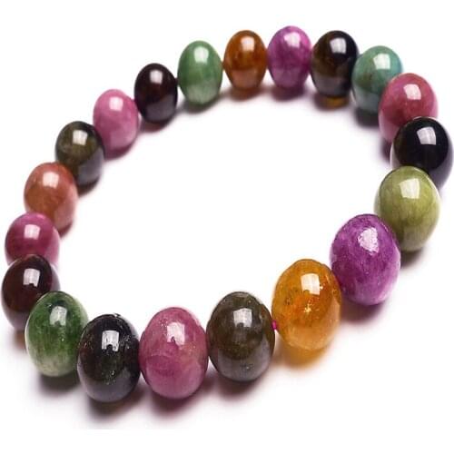 10mm Genuine Colorful Natural Tourmaline Quartz Bracelets For Women Femme Round Bead Charm Stretch Bracelet