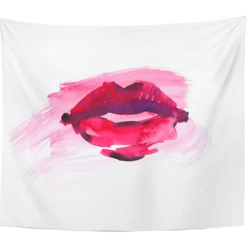 Pink Paint Stain Womans Bright Lips in Watercolor Tapestry Home Decor Wall Hanging for Living Room Bedroom Dorm 50x60 inches