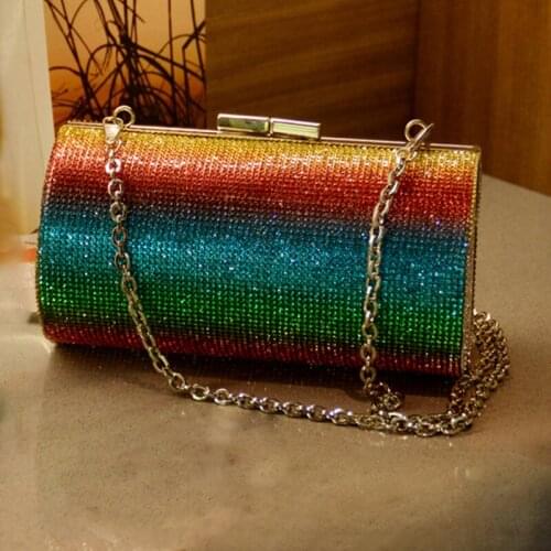 Rainbow Color Cylindrical Women Clutch Purse Elegant Metal Lady Shoulder Party Prom Handbags Fashion Female Wedding Mini Purses