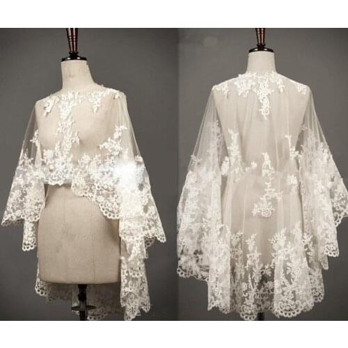 New Real Picture Women Sleeveless Handmade Hot Sale Sexy Lace Wedding Bridal Bolero Jacket Shawl White/Ivory Custom size