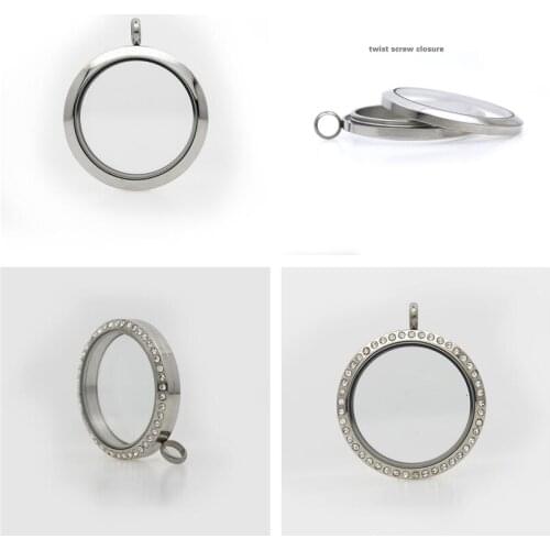1PC 35mm twist screw stainless steel Floating Locket medallion Glass Memory charms locket fit for necklace bracelet chains