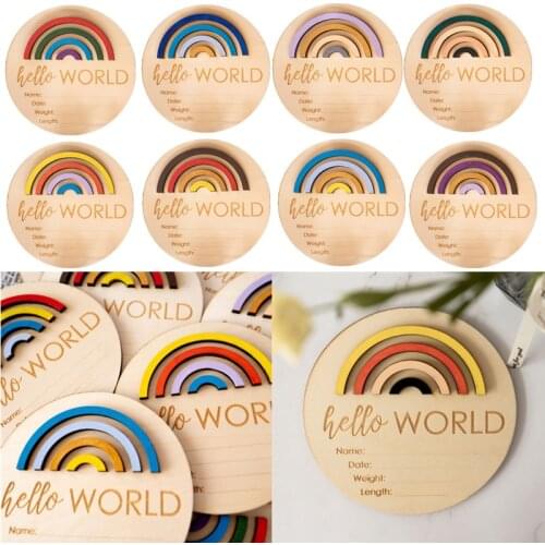 1pc Wooden Rainbow Baby Milestone Cards Newborn Monthly Growth Record Commemorate Baby Birth Cards Souvenir Shower Gifts