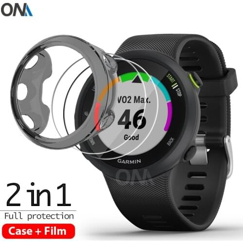 2+1 Protector Case + Screen Protector for Garmin forerunner 45 45S watch Soft TPU Protective Cover Shell Tempered Glass Film