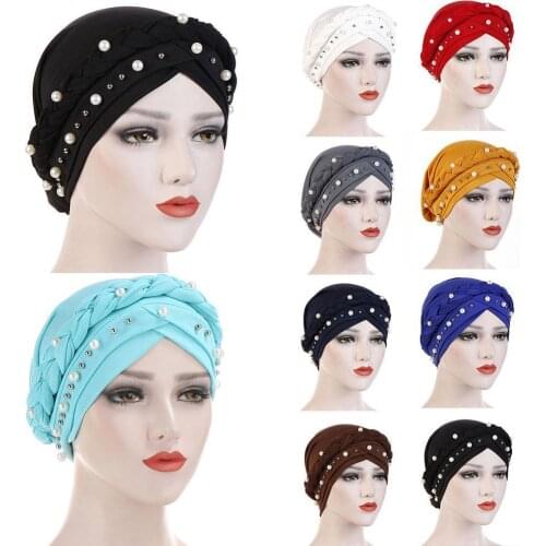 2021 New Style Milk Silk White Pearl Pullover Cap Monochrome Cap White Woven Cap Pullover Pearl Muslim P9S7