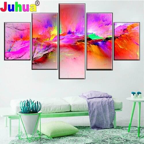 5 Panel Diy Diamond Painting Full Square/Round Drill Red Abstract Art Puzzle Embroidery set Diamond Mosaic Graffiti Landscape