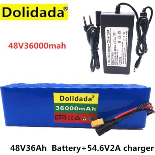 Dolidada XT60 interface 48V battery 13S3P 36Ah battery pack 500W high power battery 48V36000mAh Ebike electric bike BMS+Charger