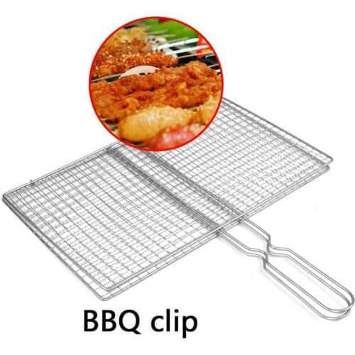 Non-Stick Fish Grilling Basket Metal Handle Barbecue Tool Meat Bacon Grill Net Outdoor BBQ Rack Accessories Steel