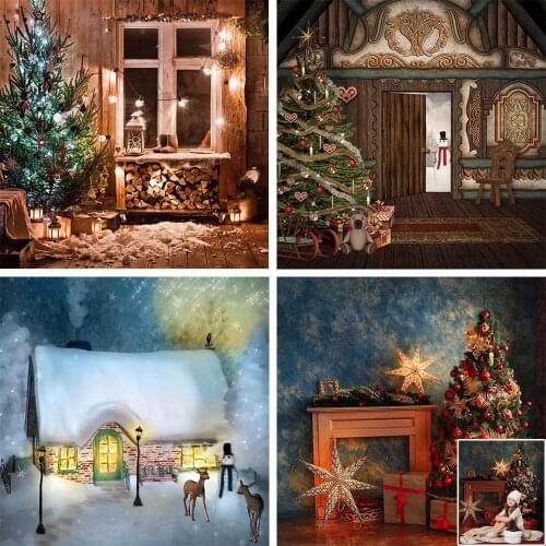 Avezano Christmas Backdrop Vintage Fireplace Snow House Gift Baby Portrait Decor Photography Background Photo Studio Photocall