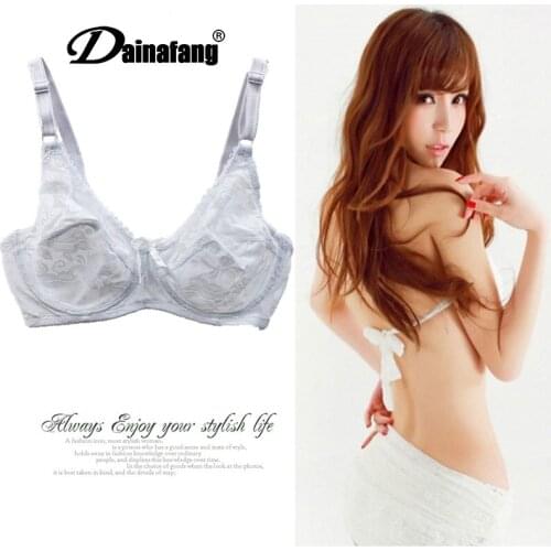 Large size Thin Cup Breathable Lace Bra 3/4 Cup Back Closure Tow Hook-and-eye Sexy Push Up Bow Decorative Bralette 118