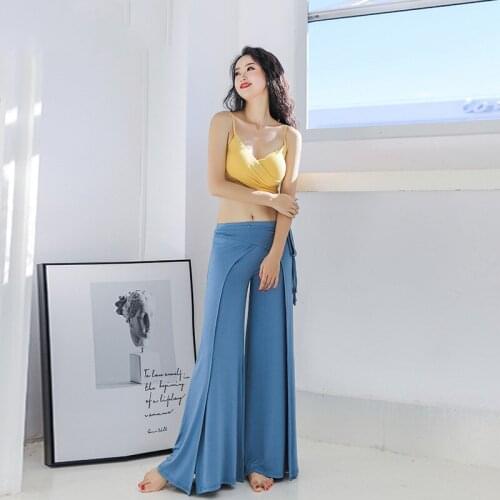 Belly dance practice clothes pants comfortable bandage wide leg pants modern dance pants blue white purple