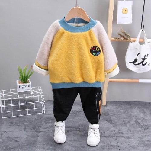 Children Clothes Baby Boy Girl Thicken Cotton Mink Sweatshirt Pants winter warm Toddler patachwork Clothing Kid Casual Tracksuit