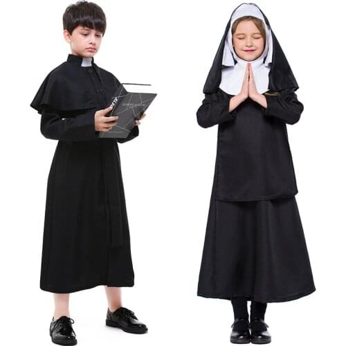 Halloween Kid Missionary Costume Church Pastor Fancy Dress Choir Boys Father Girls Nun Priest Fantasia Outfit