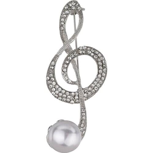 Elegant Music Note Brooch Antique Silver Color Crystal Jewelry Fashion Creative Women Gift Vintage Delicate Clothing Accessories