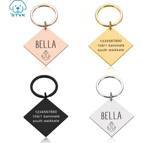 Engraved Dog Pet ID Tag Personalized Name Phone Anchor Flower Pet ID Name for Cat Puppy Dog Tag Pendant Keyring Pet Accessories