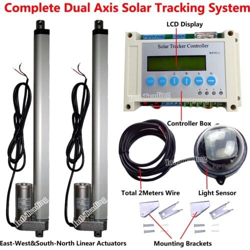 Complete Dual Axis DC 12V Solar Tracker Tracking System Kits & 2*14" 1500N DC Linear Actuators & Electric LCD Controller