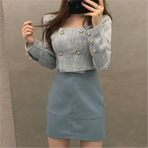 Short Womens Jackets New Slim-fit Sexy Square Collar Double Breasted Ultra Short Females Coats Elegance OL Tops 2020 Chic