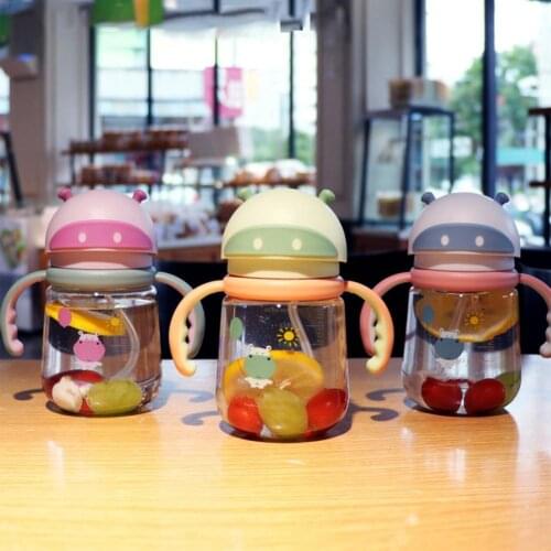Creative Children Bottle with Scale Leak-proof Portable Cartoon Straw Water Bottle Infant Drinking Supplies for Daily