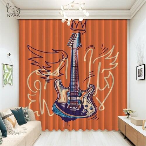 Creative Musical Guitar Curtain For Gate Kitchen Modern Curtain Salon White Elegant Window ChildrenS Curtains Micro Shading