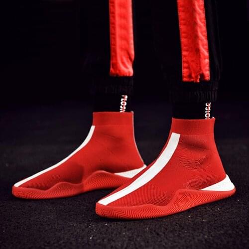 High Top Slip on Socks Sneakers Mens Running Shoes Sports Men Sport Shoes Red Zapatos De Hombre Athletic Krasovki Walking C-226