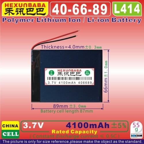 [L414] 3.7V 4100mAh [406689] PLIB ; polymer lithium ion / Li-ion battery for EBOOK;tablet pc,cell phone,power bank,MATE8 CELL