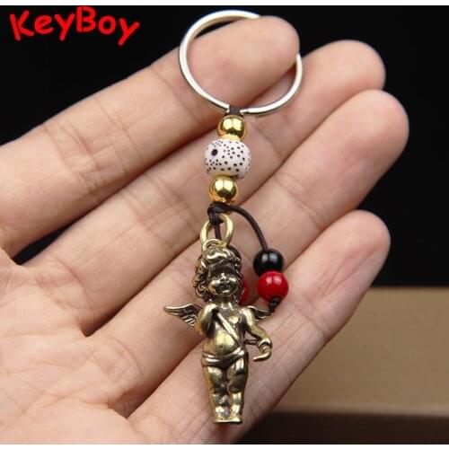 Brass Eros Cupid Couple Keychain Pendant for Necklace Greek Mythology God of Love Angel Key Chain Hanging Charms DIY Accessories