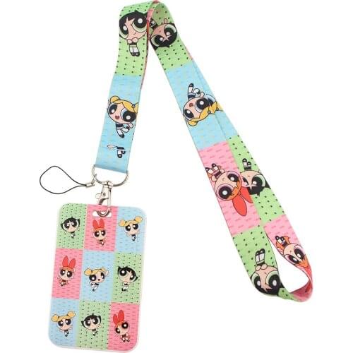 MD563 DMLSKY Fashion Cartoon Girls Necklack Lanyard Key Gym Strap Multifunction Mobile Phone Decoration With Card Holder Cover