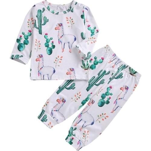 Newborn Kid Baby Boy Girl Animal Cactus Print Top+Pant Long Sleeve Bebe Children Cute Clothes Set