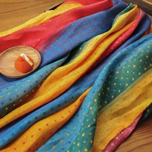 Fashion Flax printing fabric Color stripe printing tissus printing one-piece dress cheongsam sewing fabric