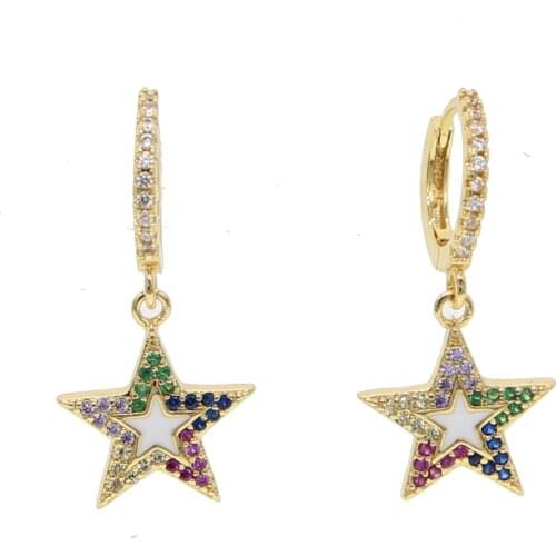 Fashoin Gold Color Star Design enamel Long Earrings Statement Dangle Earrings For Wedding Oorbellen pendientes orecchini
