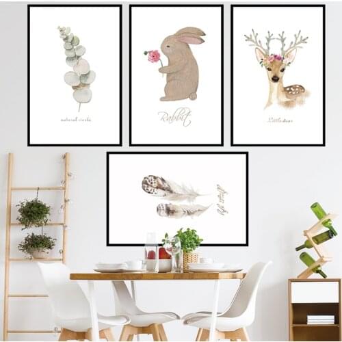 Nordic Style Deer Rabbit Modular Painting PVC Wall Sticker Animal Picture for Living Room Bedroom Decoration Poster Wall Art