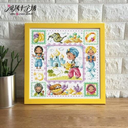 Fairy tale cross stitch kit DMC brand thread animal dog count canvas fabric embroidery handmade needlework