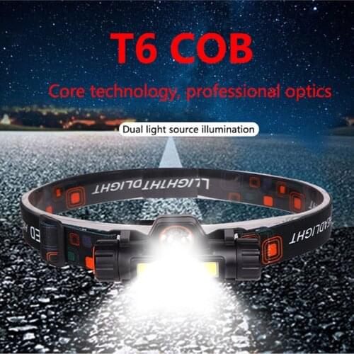 Built-in Mini T6+COB Headlight Headlamp USB Rechargeable Waterproof Torch 2 Modes Flashlight Stepless Dimming with Tail Magnet