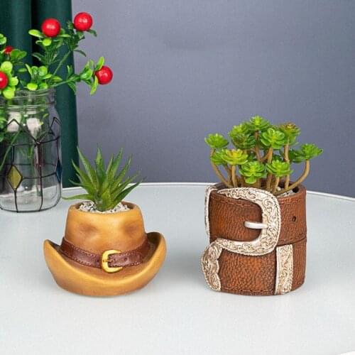 Nordic Creative Resin Western Cowboy Hat Flower Pot Decoration Living Room Succulent Plant Plant Pot Home Decorat Ornaments