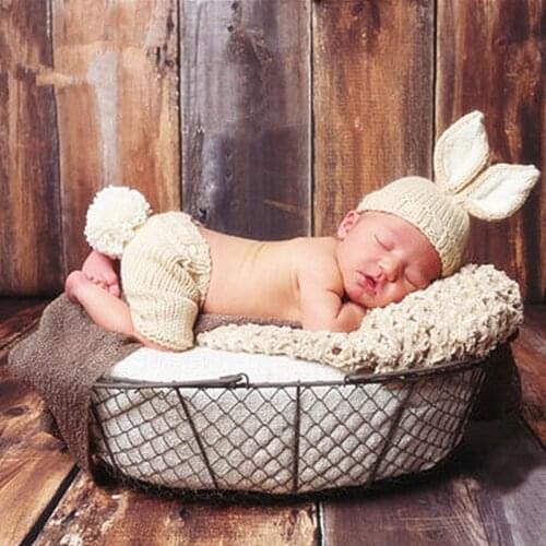 Newborn Photography Props Baby Bunny Costume Photography Crochet Knitted Baby Rabbit Hat Outfit Baby Photo Props Accessories