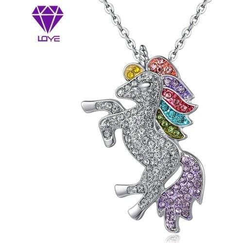 Best selling cartoon color unicorn Valentines Day necklace cute cartoon horse pendant