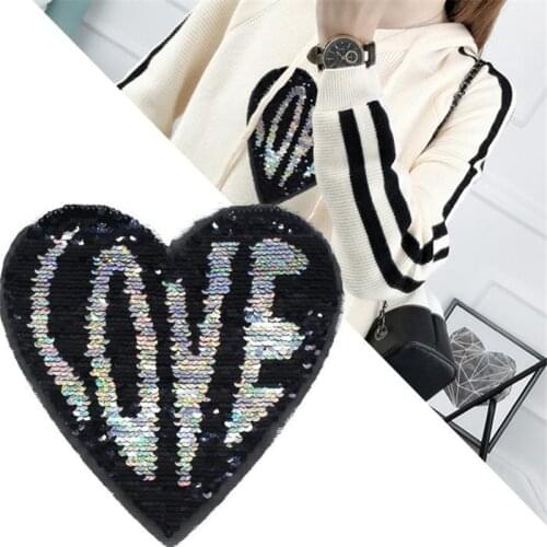 Patch deal with it clothes t shirt women stickers Reversible change color sequins love heart 18cm star DIY patches for clothing