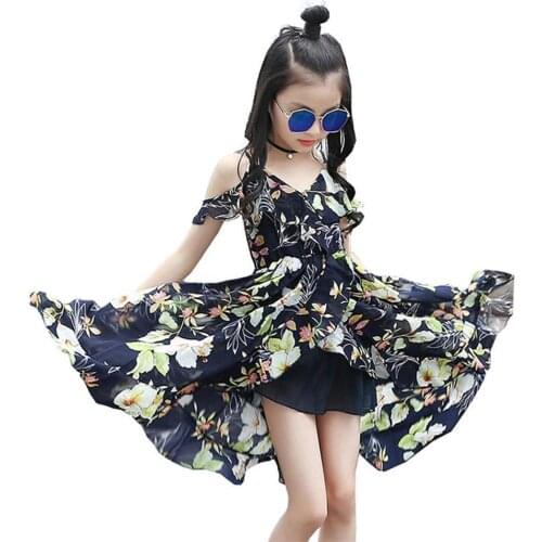 Girls Beach Dresses 2020 New Summer Sleeveless Princess Chiffon Dress Asymmetrical Party Dance Costume