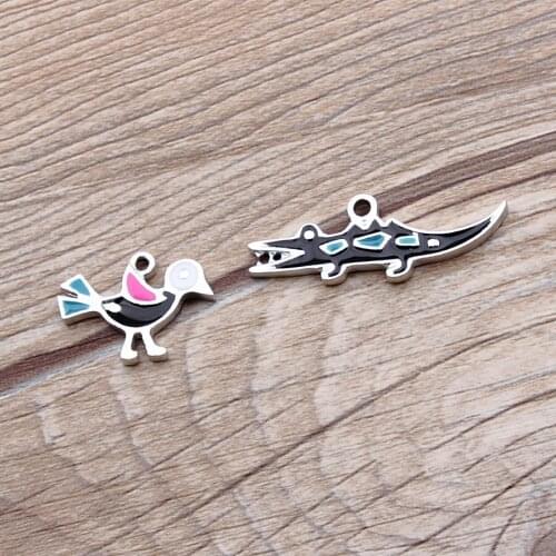 High Quality 40PCs/Lot Kawaii Enamel Animal Bird crocodile Pendnt Charms Fit Trendy Fashion Bracelet Necklace Phone Chain Decor