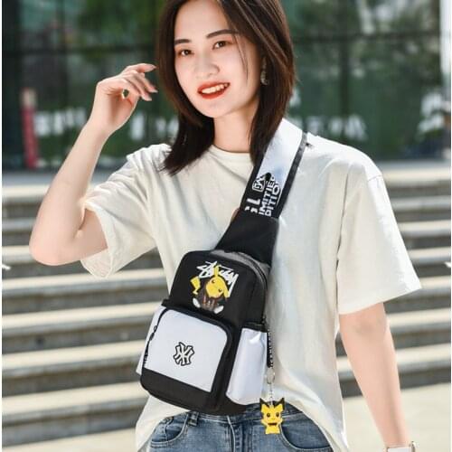 Korean Casual Mobile Phone Bag Shoulder Bag Men And Women Chest Bag Canvas Youth Sports Pikachu Crossbody Portable Chest Bag