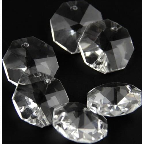 14mm 1 Hole/2 Holes Crystal Glass Prism Octagonal Beads Pendant Hanging Prisms For DIY Light Lamp Part Decoration