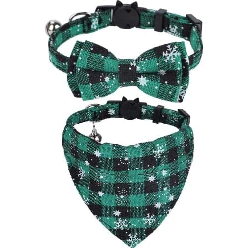 Christmas Cat Collar Breakaway with Bell and Bowtie Classic Design Adjustable Safety Kitty Kitten Collars(7.5"-10.8")