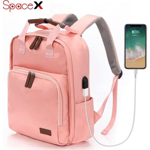Laptop Backpack with USB Charging Pink Fashion Womens Travel Daypack School Bag Outside Rucksack Bookbags For Teenage Girls New