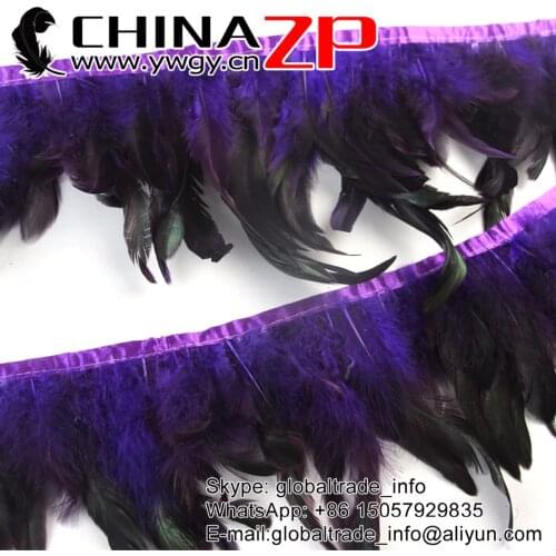 Made in CHINAZP Factory Gorgeous and Graceful Dyed Purple Rooster Half Bronze Schlappen Feather Trim